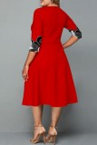 Красные повседневные принты Базовые платья с круглым вырезом А-силуэта Плюс размер