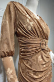 Kaffee Promis Elegant Solid Patchwork V-Ausschnitt Trompete Meerjungfrau Kleider