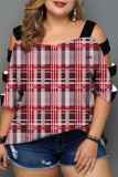 Black Red Casual Print Hollowed Out Patchwork O Neck T-Shirts