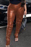 Calças de cintura alta sexy sólidas com fenda e cintura alta convencionais de cor sólida