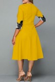 Желтые повседневные базовые платья с круглым вырезом и принтом А-силуэта Платья больших размеров