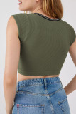 Army Green Sexy Street Solid Patchwork U Neck T-Shirts