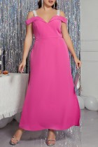 Розово-красное сексуальное вечернее платье с открытой спиной и разрезом с открытыми плечами, платья больших размеров