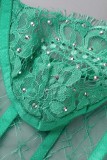 Зеленые сексуальные однотонные лоскутные прозрачные горячие дрели с V-образным вырезом и длинным рукавом из двух частей