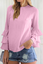 Roze Casual Solid Flounce O Neck Tops