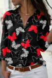 Paarse casual vlinderprint basic overhemdkraag tops