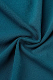 Azul Elegante Sólido Botones De Frenillo Color Sólido O Cuello Tops