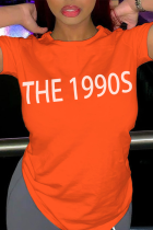 Camisetas com decote em O e estampa vintage laranja Street