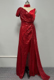 Robes de soirée rouge sexy formelle solide patchwork fente col en V robes