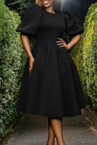 Black Casual Solid Basic O Neck A Line Dresses