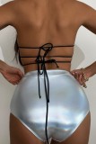 White Sexy Solid Bandage Patchwork Backless Swimwears