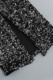 Zwarte sexy elegante effen pailletten patchwork veren O-hals eenstaps rokjurken