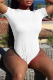 White Sexy Solid Backless Short Sleeve Swimwears (Without Paddings)