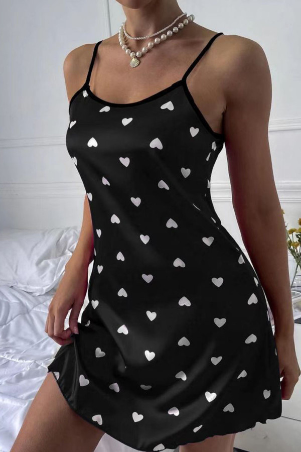 Zwarte sexy zoete print patchwork Valentijnsdag lingerie