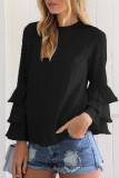 Hemelsblauw Casual Solid Flounce O Neck Tops