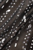 Черное сексуальное лоскутное горячее сверление Прозрачное длинное платье с открытой спиной и V-образным вырезом Платья