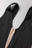 Vestido largo con escote en V sin espalda transparente con perforación en caliente de patchwork sexy negro Vestidos