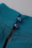 Top blu con scollo a O in tinta unita con bottoni a frenulo solidi eleganti blu