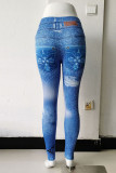 Blau Casual Sportswear Print Patchwork