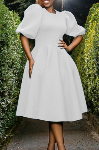White Casual Solid Basic O Neck A Line Dresses