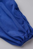 Синие повседневные однотонные узкие комбинезоны с открытой спиной и разрезом на плечах