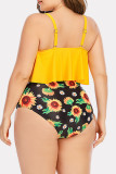 Costume da bagno con cinturino per spaghetti senza schienale patchwork stampa sexy arancione Plus Size