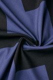 Grau Blau Daily Party Print A-Linie Kleider mit Schlitz und O-Ausschnitt