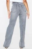 Серые повседневные рваные прямые однотонные джинсы с высокой талией