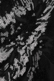 Svarta sexiga patchwork urholkade paljetter Genomskinliga V-ringad Skinny Jumpsuits