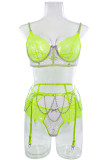 Fluorescent Green Sexy Solid Patchwork See-through Valentines Day Lingerie