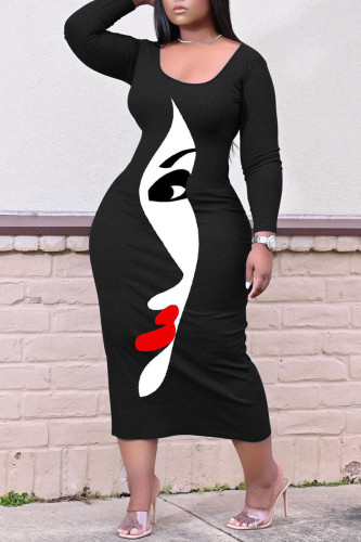 Black White Casual Print Patchwork O Neck Straight Dresses