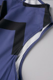 Robes trapèze kaki à imprimé de fête quotidienne fendue à col rond