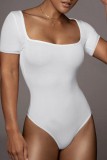 White Casual Solid Basic Square Collar Skinny Bodysuits