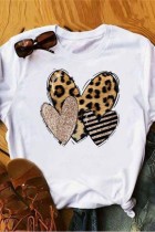 Camisetas casuais com estampa de leopardo e gola O básica