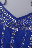 Синее сексуальное лоскутное горячее сверление с вырезом на спине, длинное платье с лямкой на шее, платья