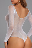 White Sexy Solid Rhinestone Hollowed Out Patchwork See-through Valentines Day Lingerie