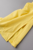 Желтые повседневные однотонные облегающие комбинезоны с открытой спиной и разрезом на плечах