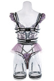 Bandage brodé sexy violet noir creusé lingerie patchwork saint valentin