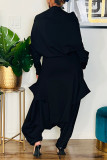 Zwarte Sexy Street Solid Pocket Asymmetrische Schuine Kraag Harlan Jumpsuits