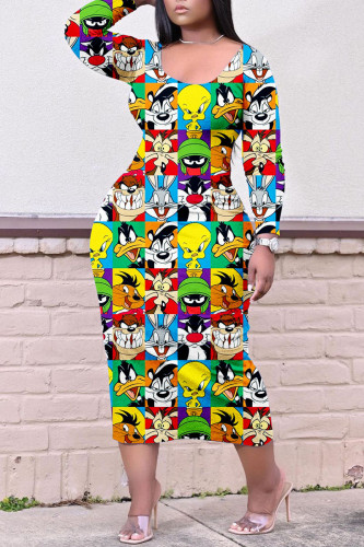 Colour Casual Print Patchwork O Neck Straight Dresses