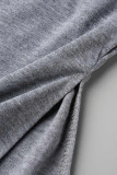 Due pezzi a maniche lunghe con scollo a V casual solido grigio