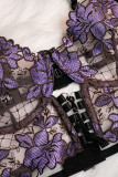 Bandage brodé sexy violet noir creusé lingerie patchwork saint valentin