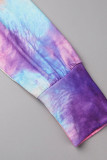 Фиолетовый Повседневный Принт Тай-дай Классический О-образный вырез Длинный рукав Из двух частей