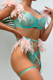 Light Green Sexy Solid Patchwork See-through Feathers Chains Valentines Day Lingerie