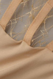 Blanco sexy sólido patchwork transparente taladro caliente cuello en V manga larga dos piezas