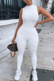 Macacão branco fashion sexy justo sem mangas