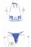Blue Sexy Solid Hollowed Out Backless With Bow Lingerie