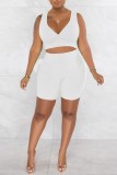 White Casual Solid Basic V Neck Sleeveless Two Pieces