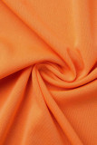 Due pezzi a maniche lunghe con scollo a U di base solido arancione casual