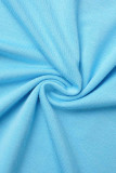 Top patchwork con stampa casual blu cielo